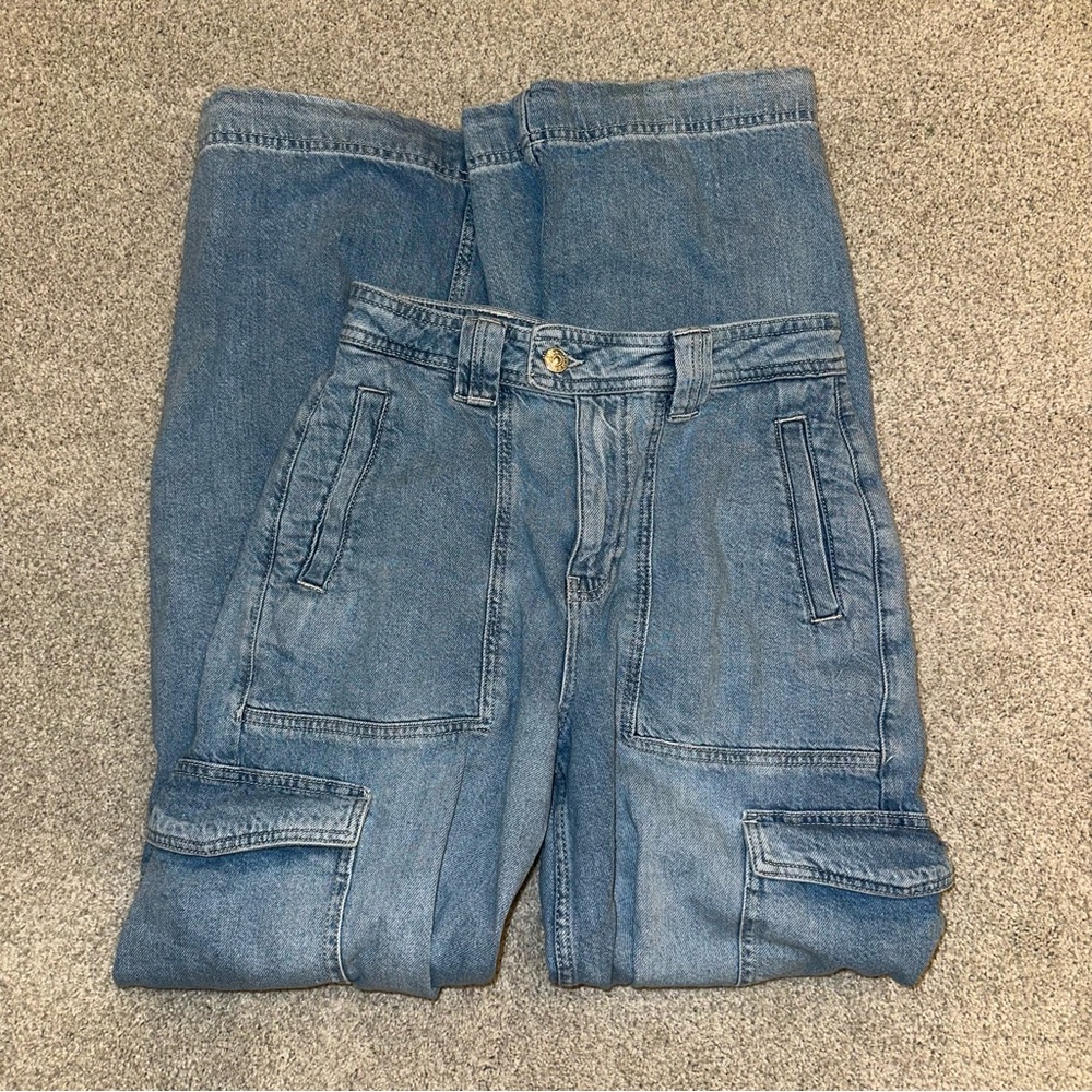 Forever 21 Light Blue Wide Leg Cargo Jeans - Picture 2 of 9